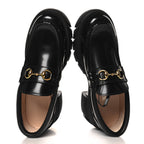 Gucci Magnum Calfskin Nappa Samoa Womens Horsebit Platform Chunky Lug Sole 40mm Loafers 40.5 Black
