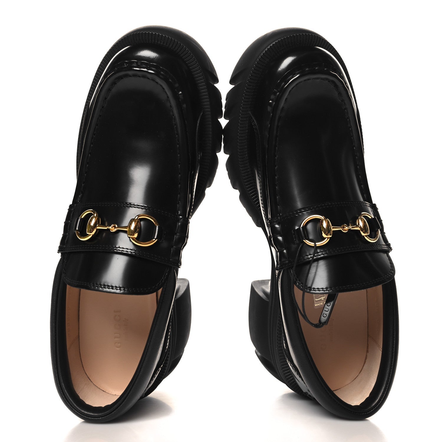Gucci Magnum Calfskin Nappa Samoa Womens Horsebit Platform Chunky Lug Sole 40mm Loafers 40.5 Black