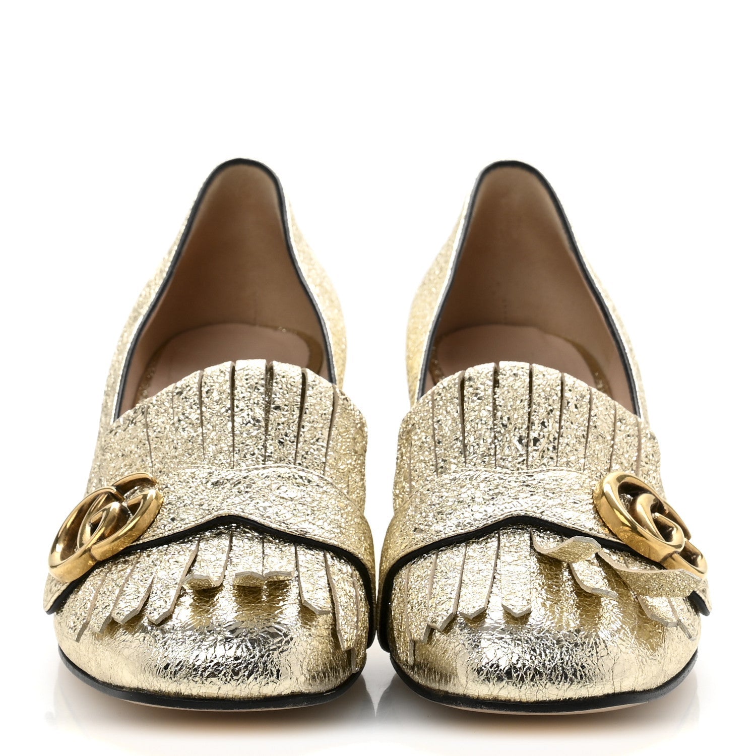 Gucci Galassia GG Marmont Fringe 50mm Loafer Pumps 39 Platino