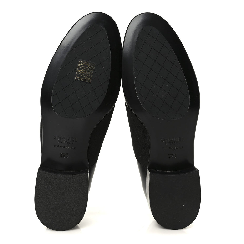 Chanel Calfskin Elastic Lace Up Cap Toe CC Loafers 39 Black