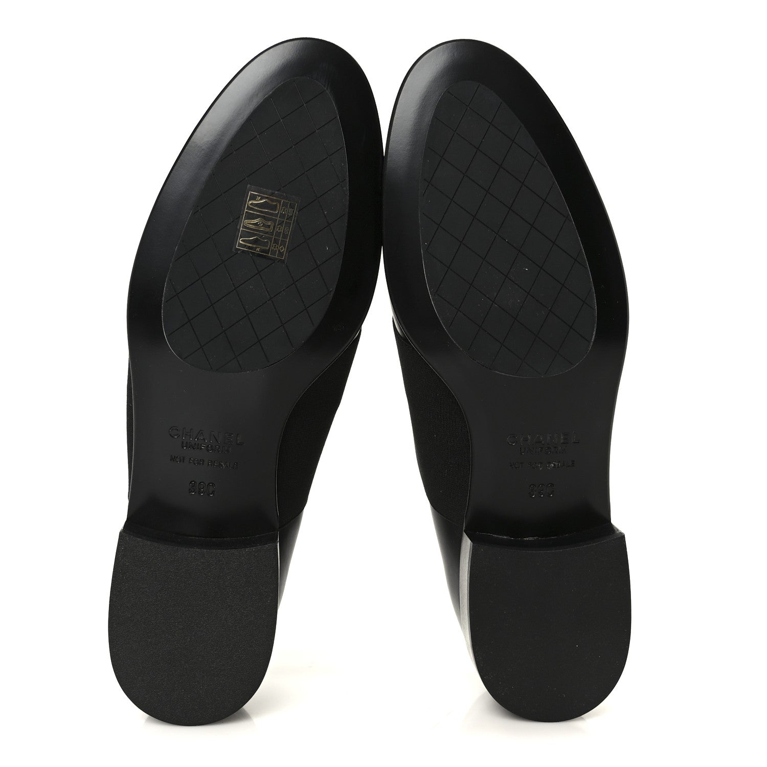 Chanel Calfskin Elastic Lace Up Cap Toe CC Loafers 39 Black