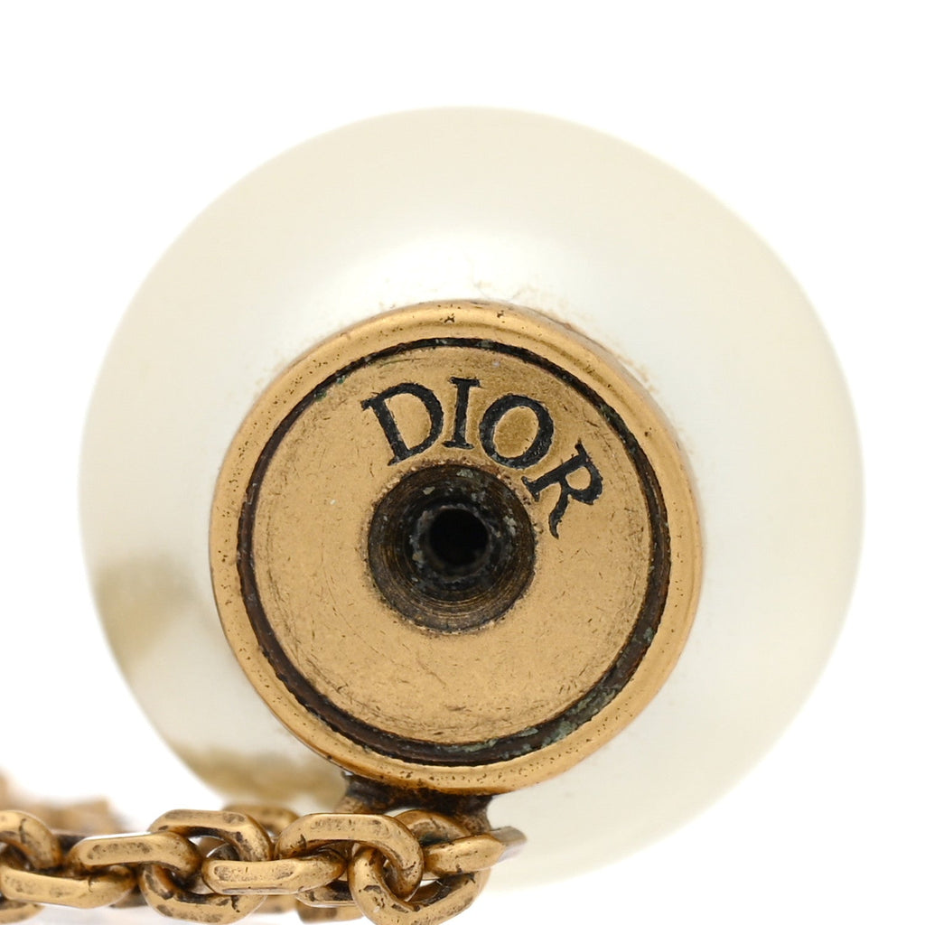 Christian Dior Pearl Crystal Tribal CD Drop Earrings Gold
