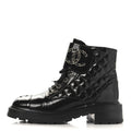 Chanel Shiny Calfskin Quilted Lace Up Combat Boots 39 Black