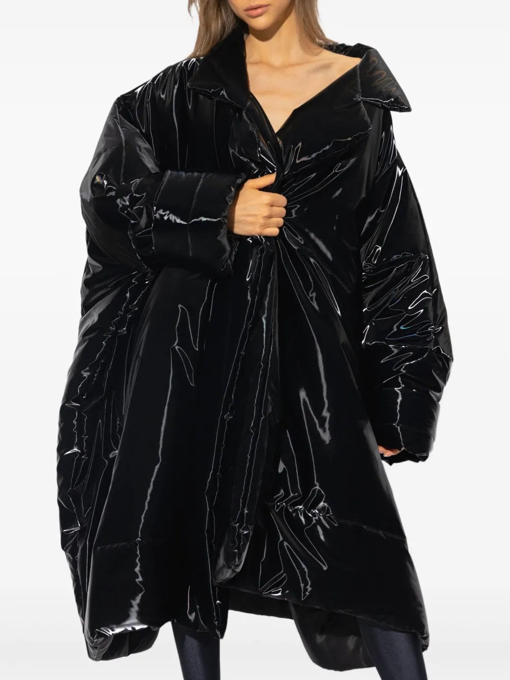 Saint Laurent Crinkled Glossy Padded Coat Black
