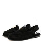 Chanel Suede Calfskin CC Slingback Loafers 39 Black