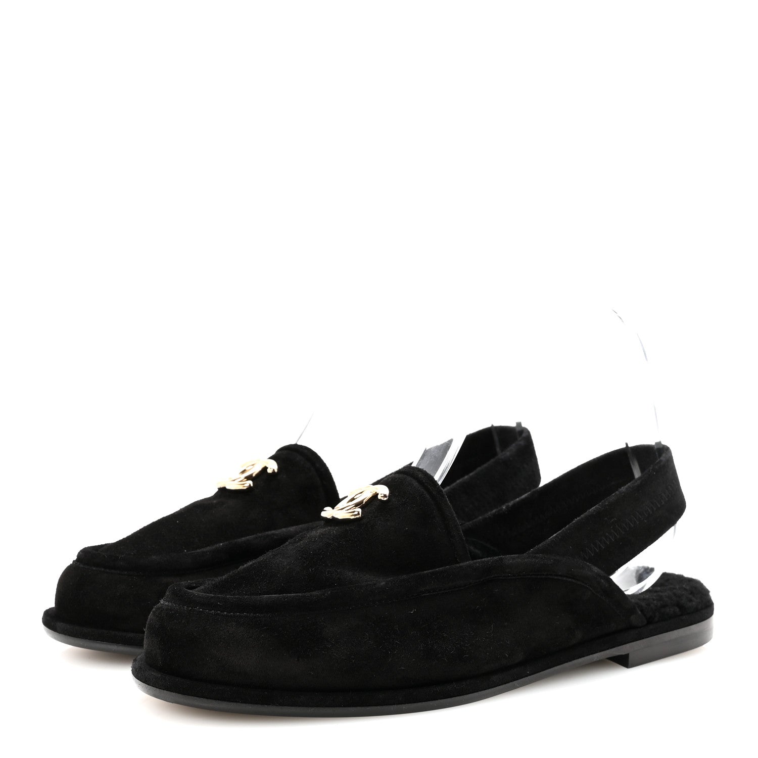 Chanel Suede Calfskin CC Slingback Loafers 39 Black