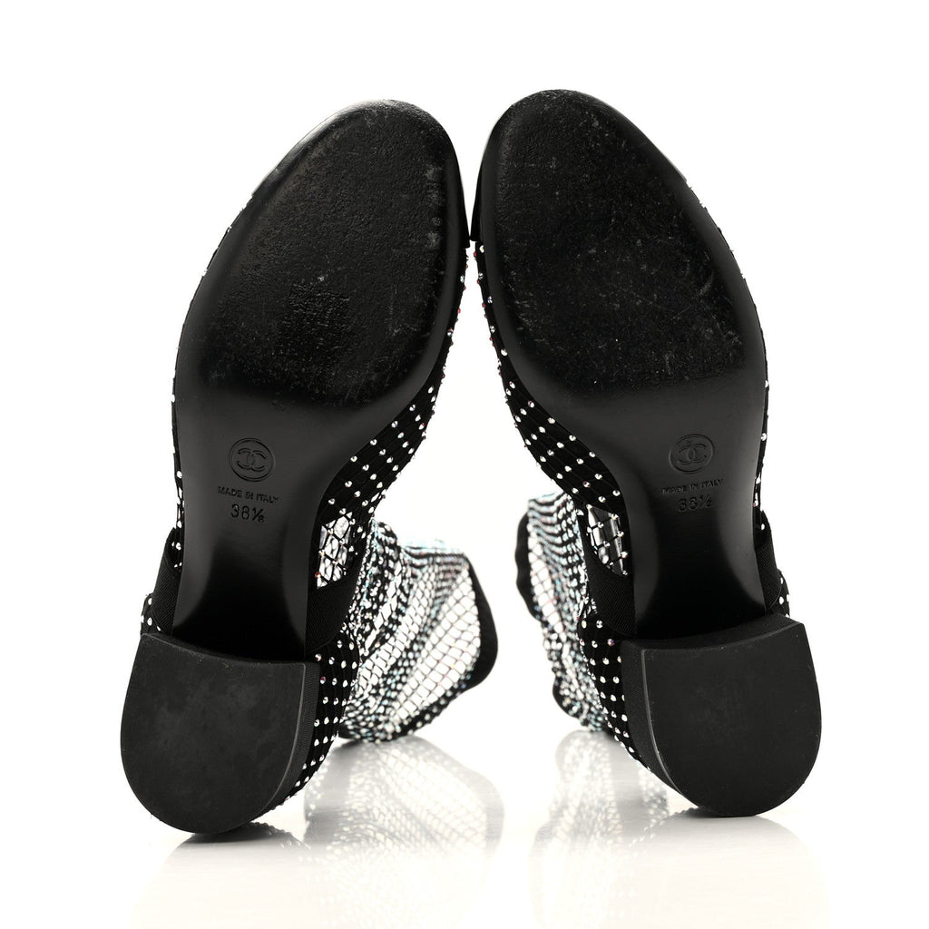 Chanel Mesh Crystal Patent CC Bow High Boots 38.5 Black