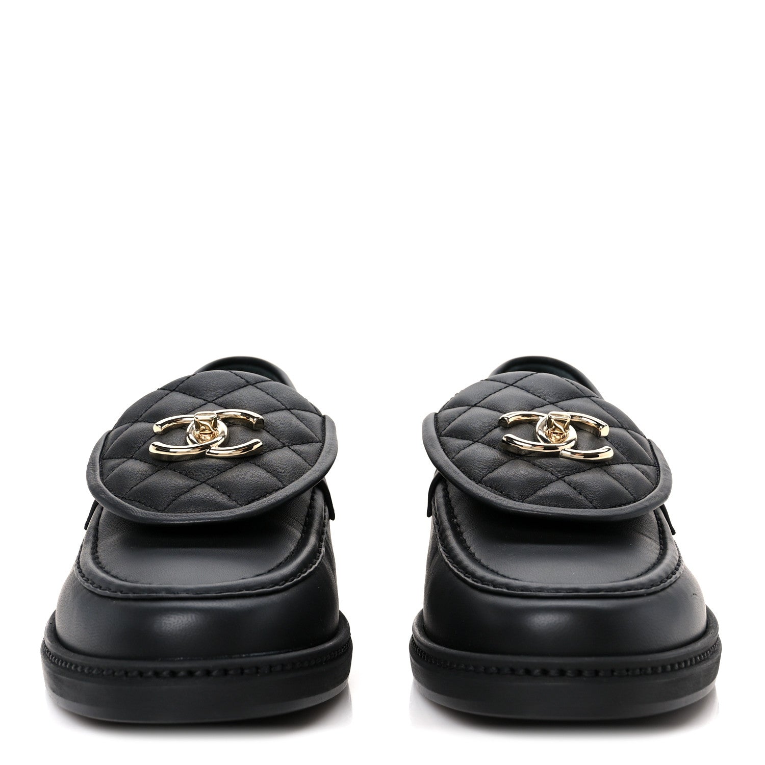 Chanel Lambskin Quilted CC Turnlock Loafers 39 Black