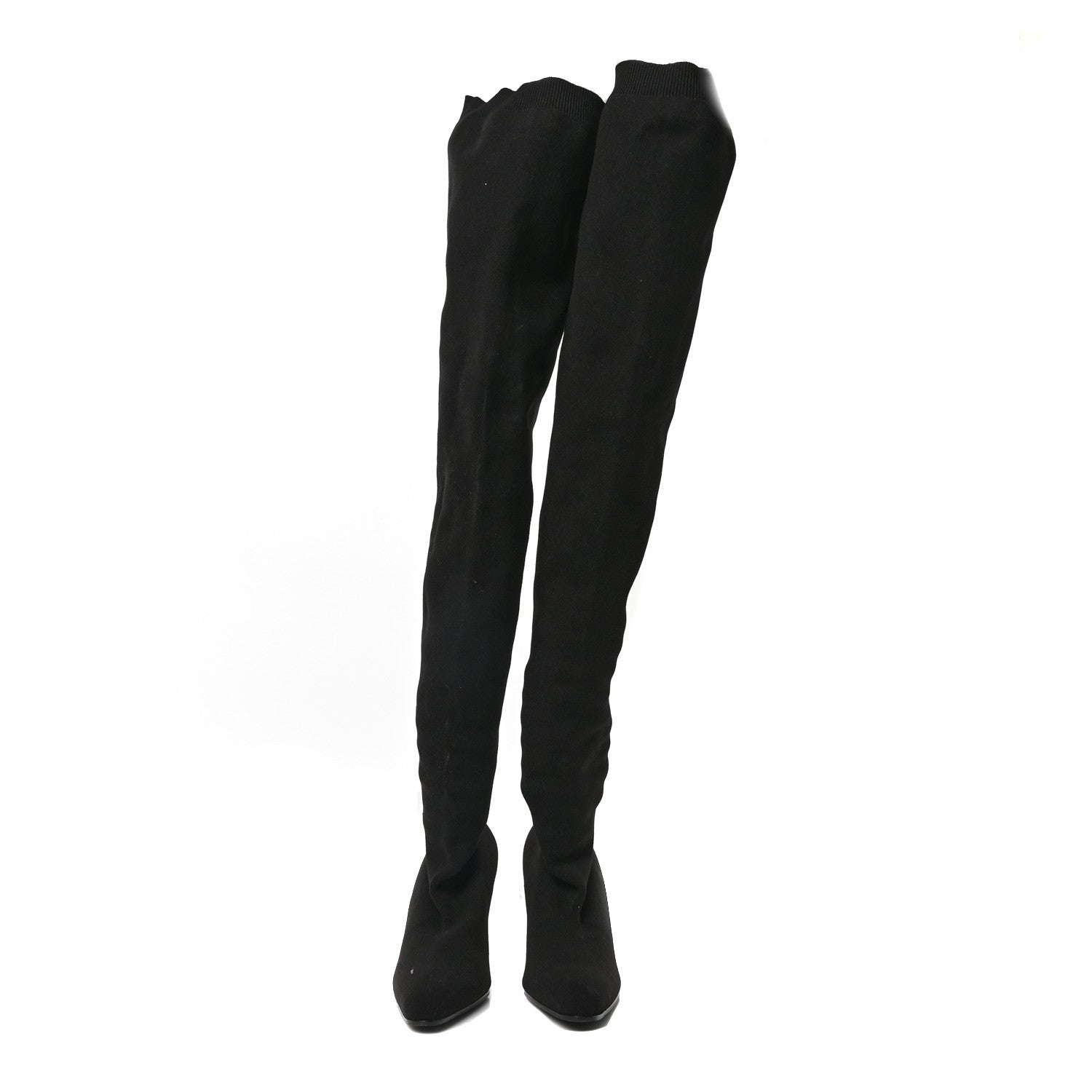 Balenciaga Crepe Jersey Pointed Toe Knife Thigh High Boots 40 Black