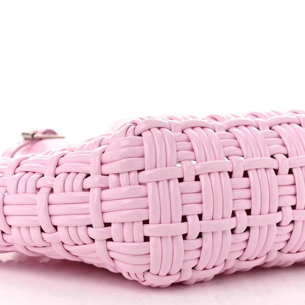 Balenciaga Faux Calfskin Braided Varnished XXS Bistro Basket Candy Pink