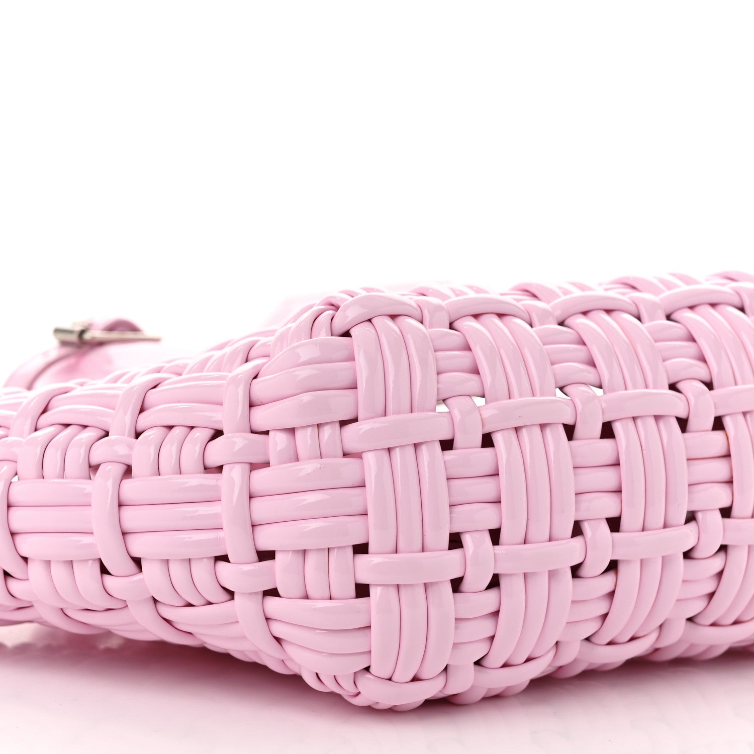 Balenciaga Faux Calfskin Braided Varnished XXS Bistro Basket Candy Pink