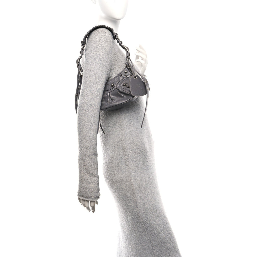 Balenciaga Agneau Arena Le Cagole Shoulder Bag XS Dark Grey