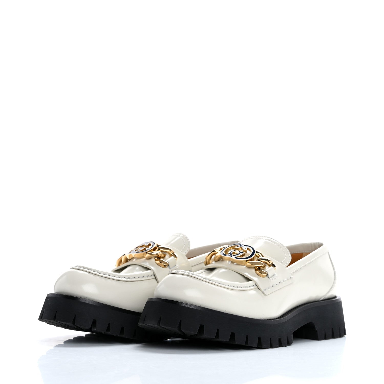Gucci Cordovan Lux Womens Jeanne Platform Lug Sole 30/45mm Loafers 39.5 White
