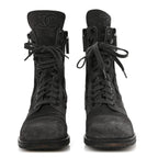 Chanel Suede Quilted CC Tall Lace Up Combat Boots 38 Grey