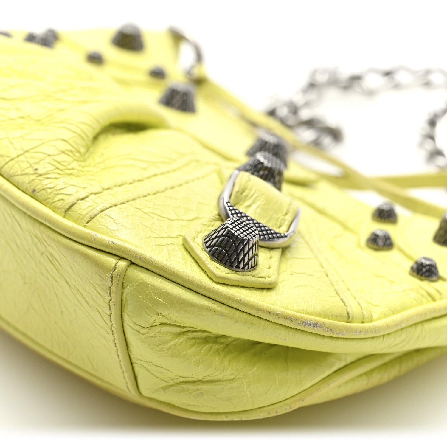 Balenciaga Agneau Arena Le Cagole Mini Purse With Chain Lime