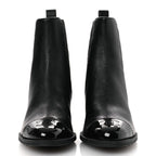 Chanel Shiny Grained Calfskin Patent Cap Toe Interlocking CC Short Boots 37.5 Black