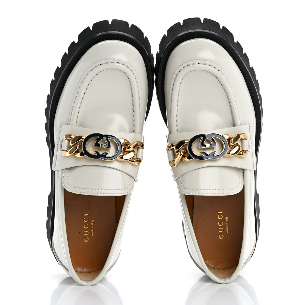 Gucci Cordovan Lux Womens Jeanne Platform Lug Sole 30/45mm Loafers 39.5 White