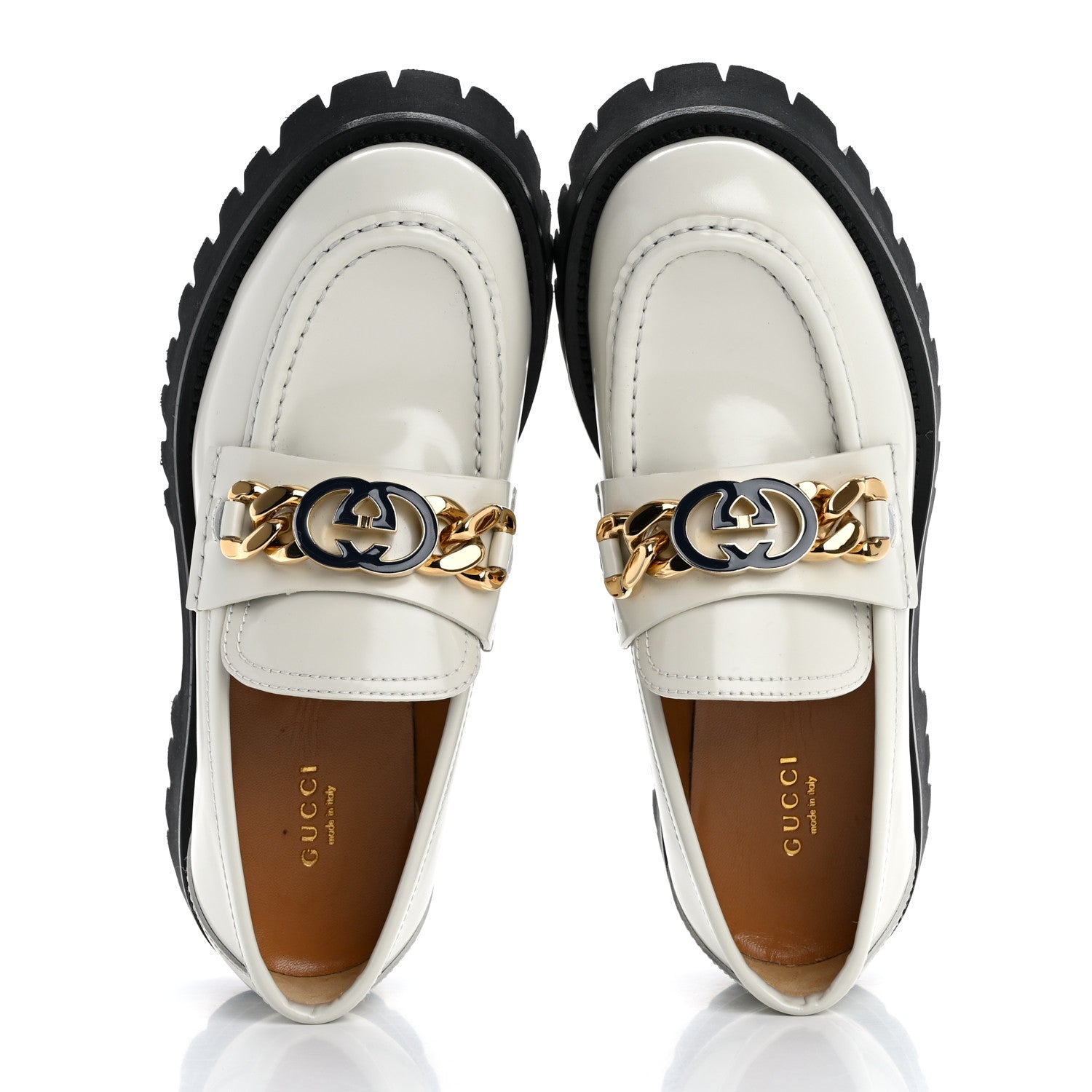 Gucci Cordovan Lux Womens Jeanne Platform Lug Sole 30/45mm Loafers 39.5 White
