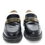Christian Dior Brushed Calfskin Shearling Dior Code Lug Sole 15mm Loafers 35.5 Black Natural