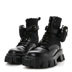 Prada Spazzolato Rois Nylon Metal Triangle Logo Monolith Pouch Pocket 55mm Boots 40 Black