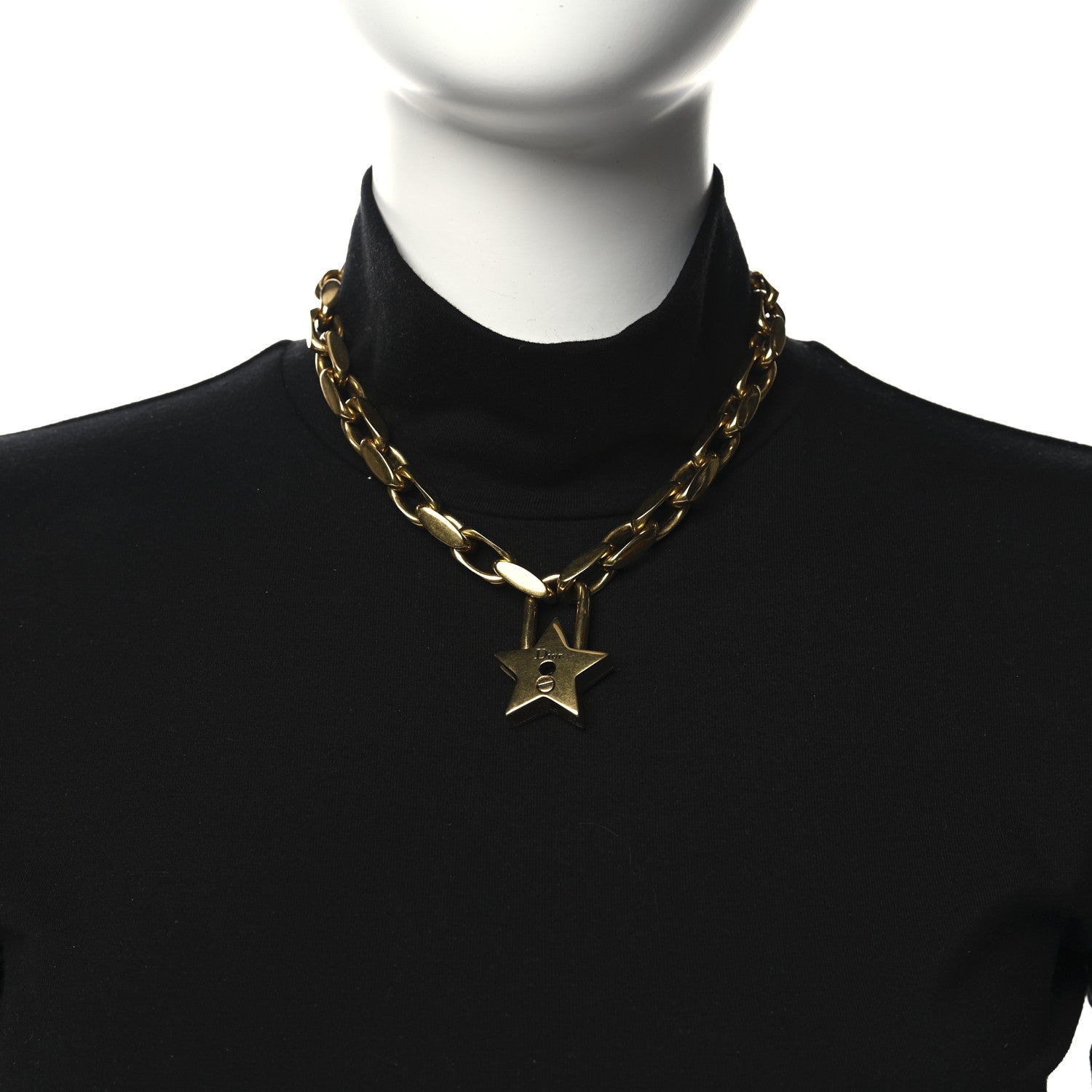 Christian Dior Metal Lucky Star Choker Necklace Aged Gold