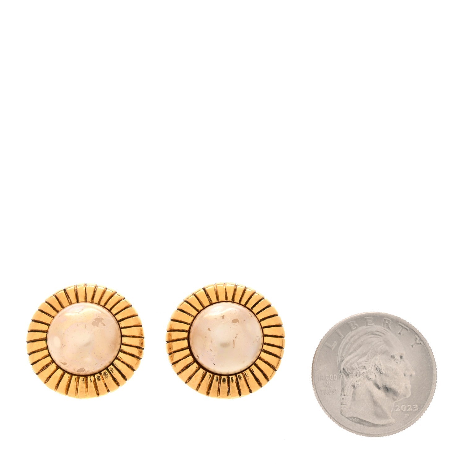 Chanel Pearl Round Clip On Earrings Gold