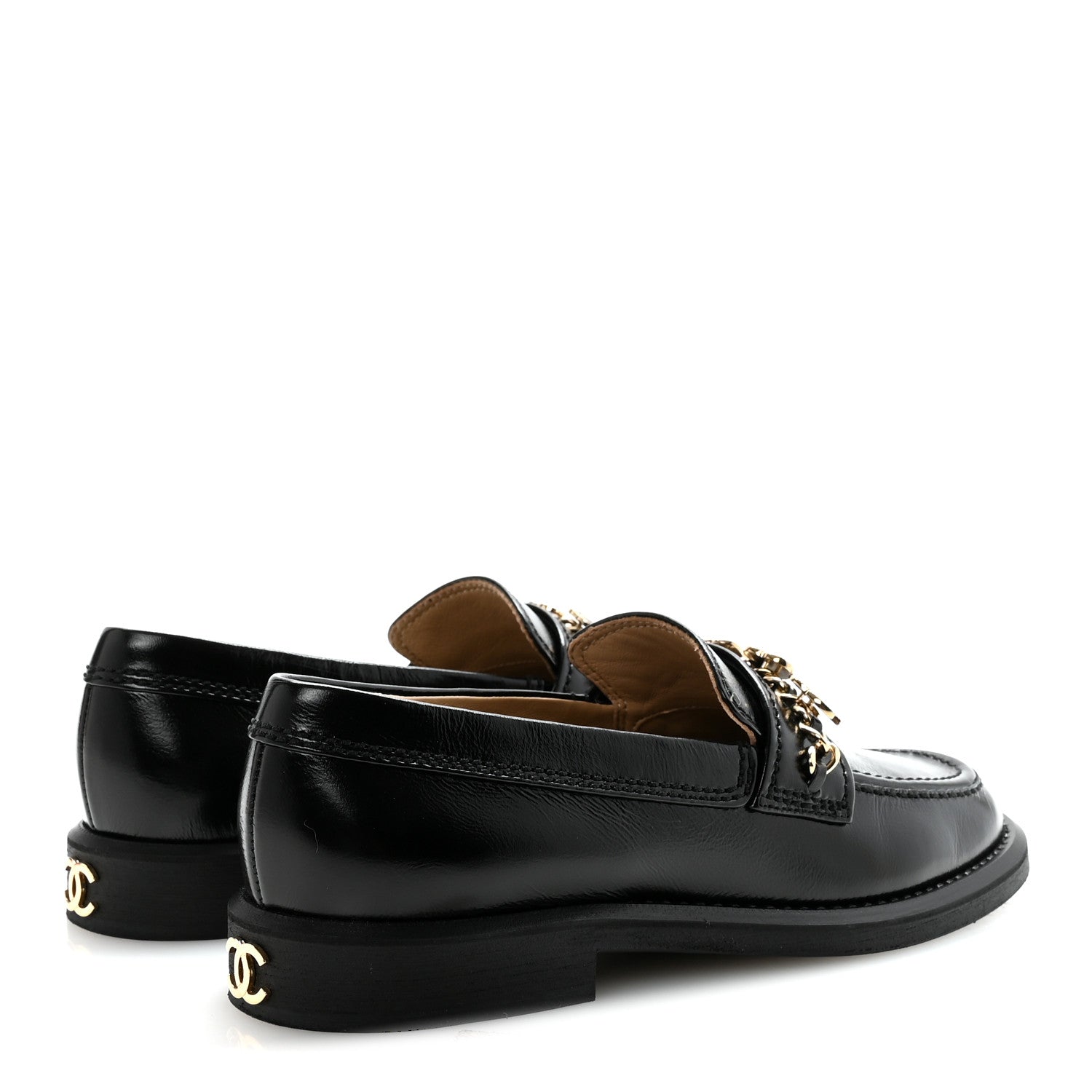 Chanel Calfskin Enamel Charms Mocassin Loafers 35.5 Black