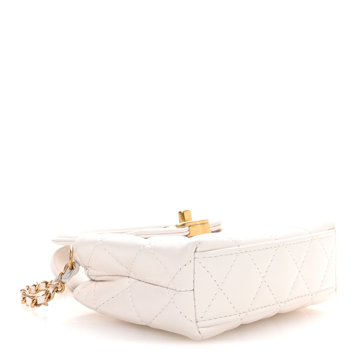 Chanel Shiny Aged Calfskin Quilted Mini Nano Kelly Shopper White