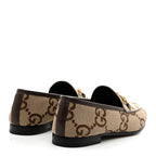 Gucci Monogram Jumbo GG Malaga Kid Horsebit Womens Jordaan Loafers 40 Camel Ebony New Acero Beige