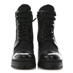 Prada Spazzolato Re-Nylon Metal Triangle Logo Lace Up 85mm Ankle Boots 39 Black