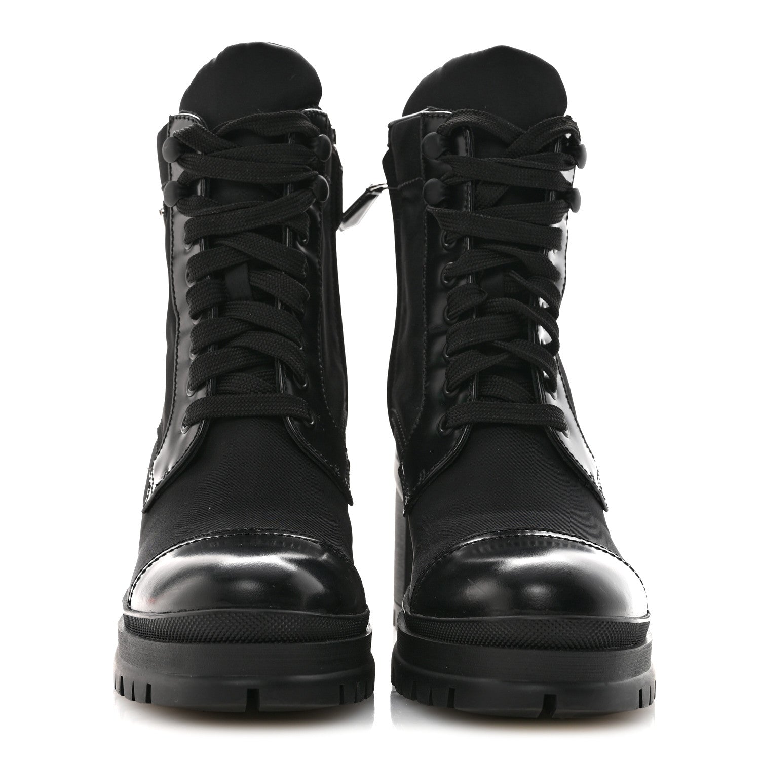Prada Spazzolato Re-Nylon Metal Triangle Logo Lace Up 85mm Ankle Boots 39 Black
