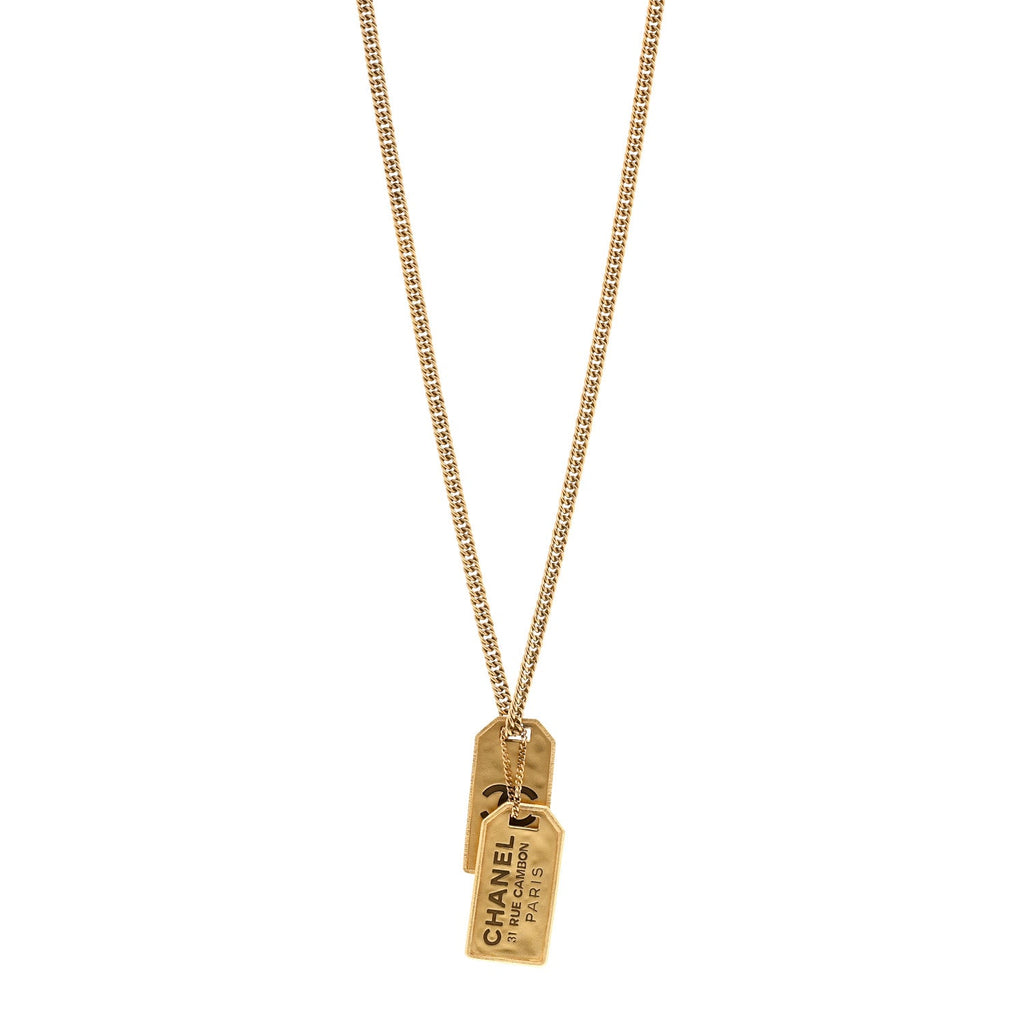 Chanel ID Dog Tag Charm Necklace Gold
