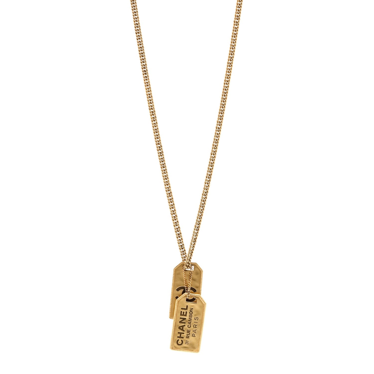 Chanel ID Dog Tag Charm Necklace Gold