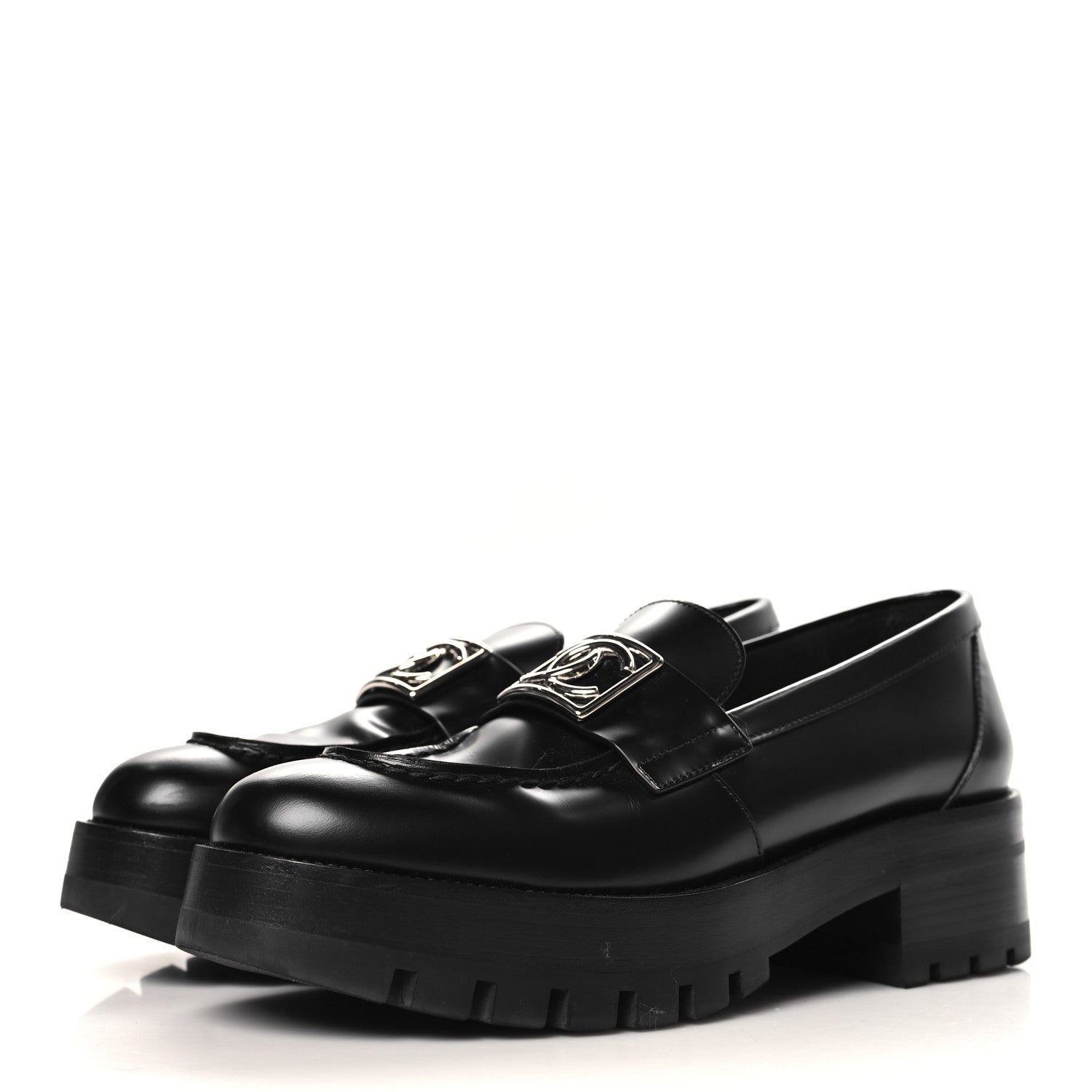 Chanel Calfskin Metal CC Loafers 39 Black