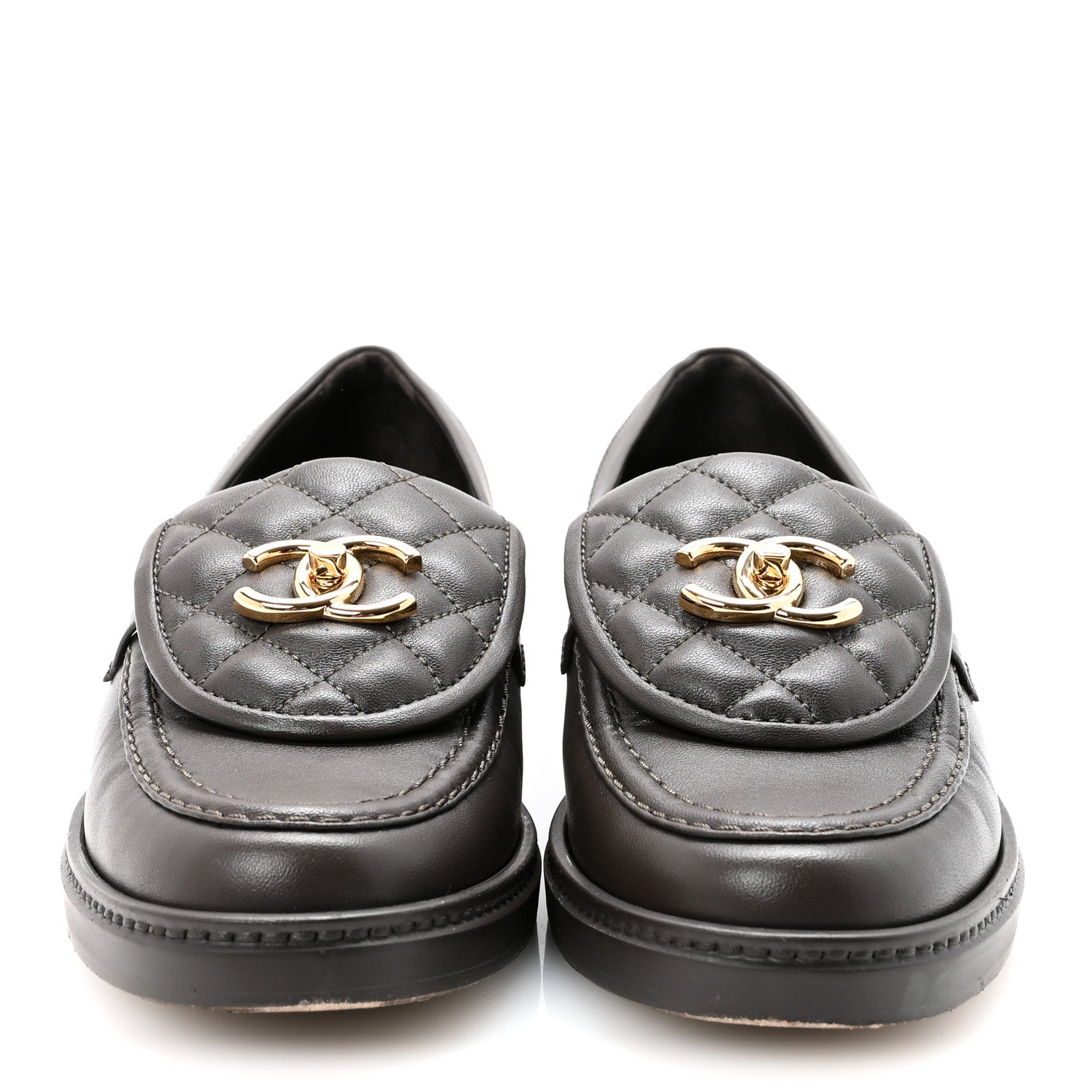 Chanel Lambskin Quilted CC Turnlock Loafers 36 Dark Brown