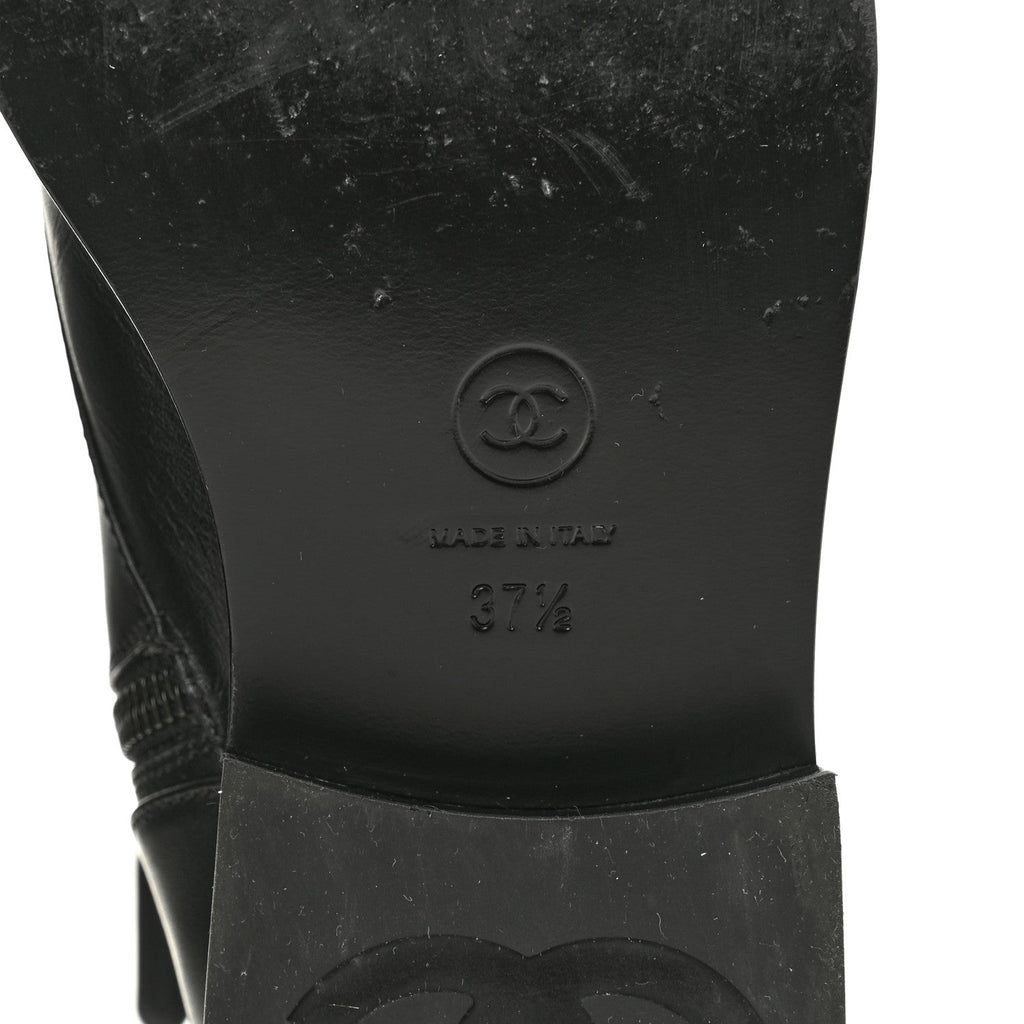 Chanel Calfskin Lace Up Combat Boots 37.5 Black