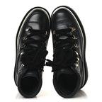 Chanel Calfskin Lambskin Lace Up Boots 37.5 Black