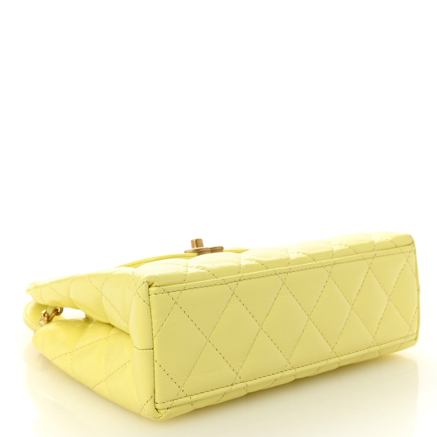 Chanel Shiny Aged Calfskin Quilted Nano Kelly Shopper Light Yellow