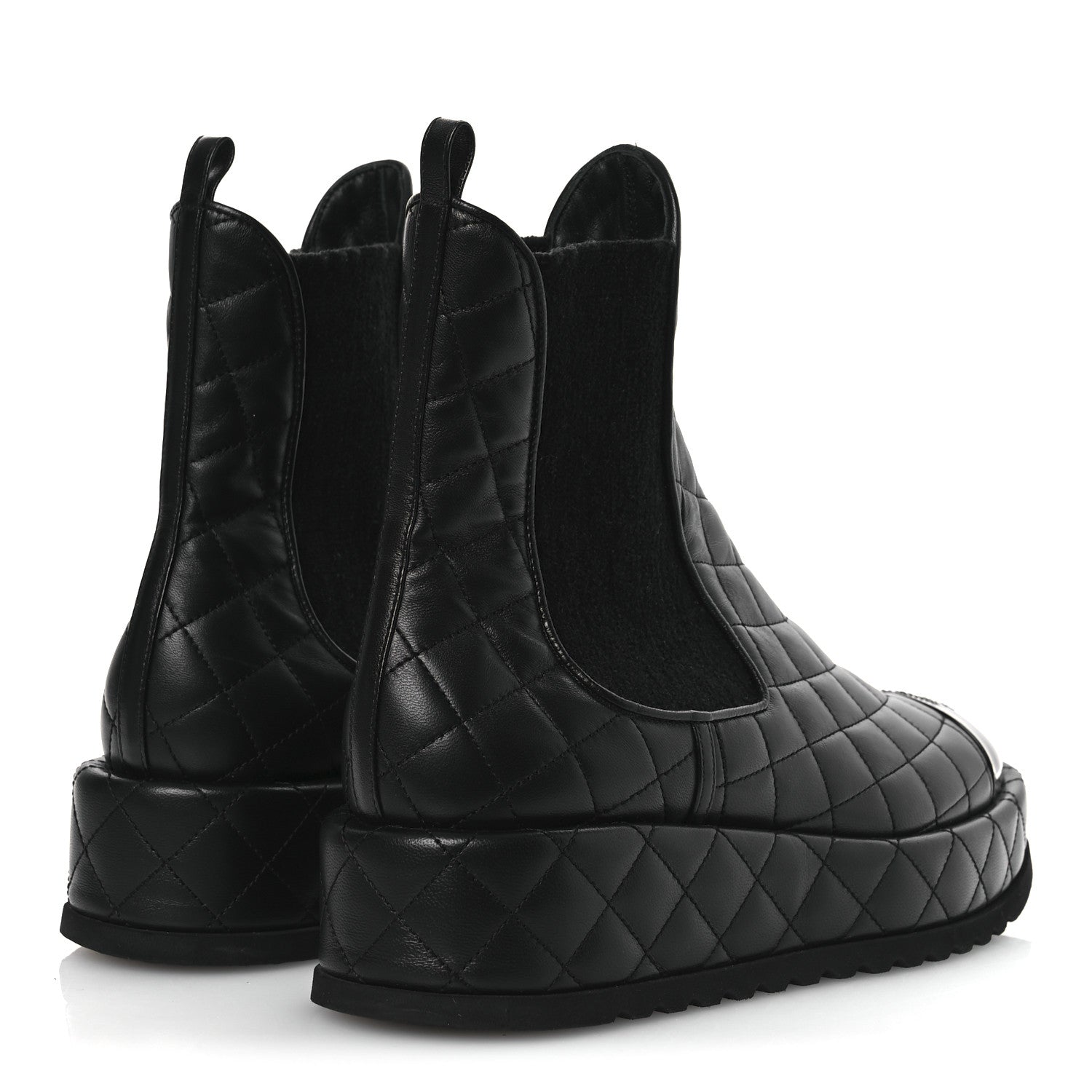 Chanel Lambskin Patent CC Cap Toe Quilted Short Platform Boots 39.5 Black