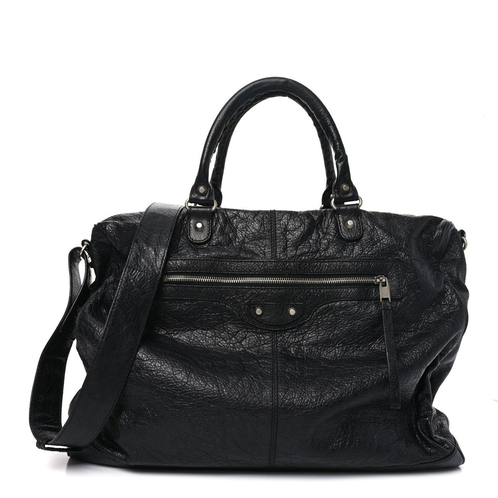 Balenciaga Agneau Classic Silver Hardware Weekender Black