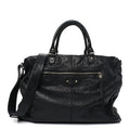 Balenciaga Agneau Classic Silver Hardware Weekender Black