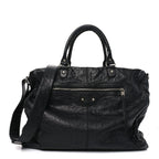 Balenciaga Agneau Classic Silver Hardware Weekender Black