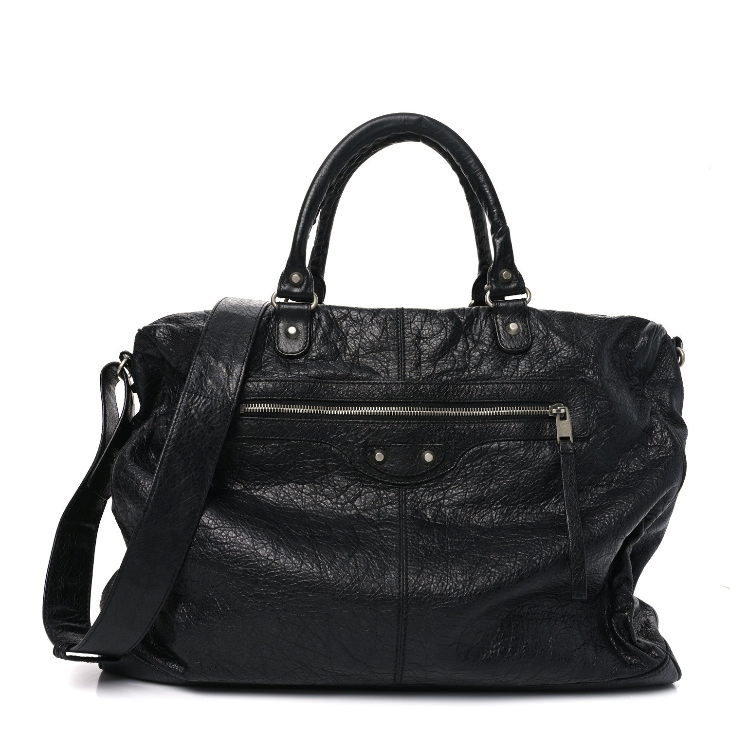 Balenciaga Agneau Classic Silver Hardware Weekender Black