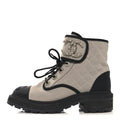 Chanel Fabric Grosgrain Lambskin Quilted Lace Up Combat Boot 36 Gray