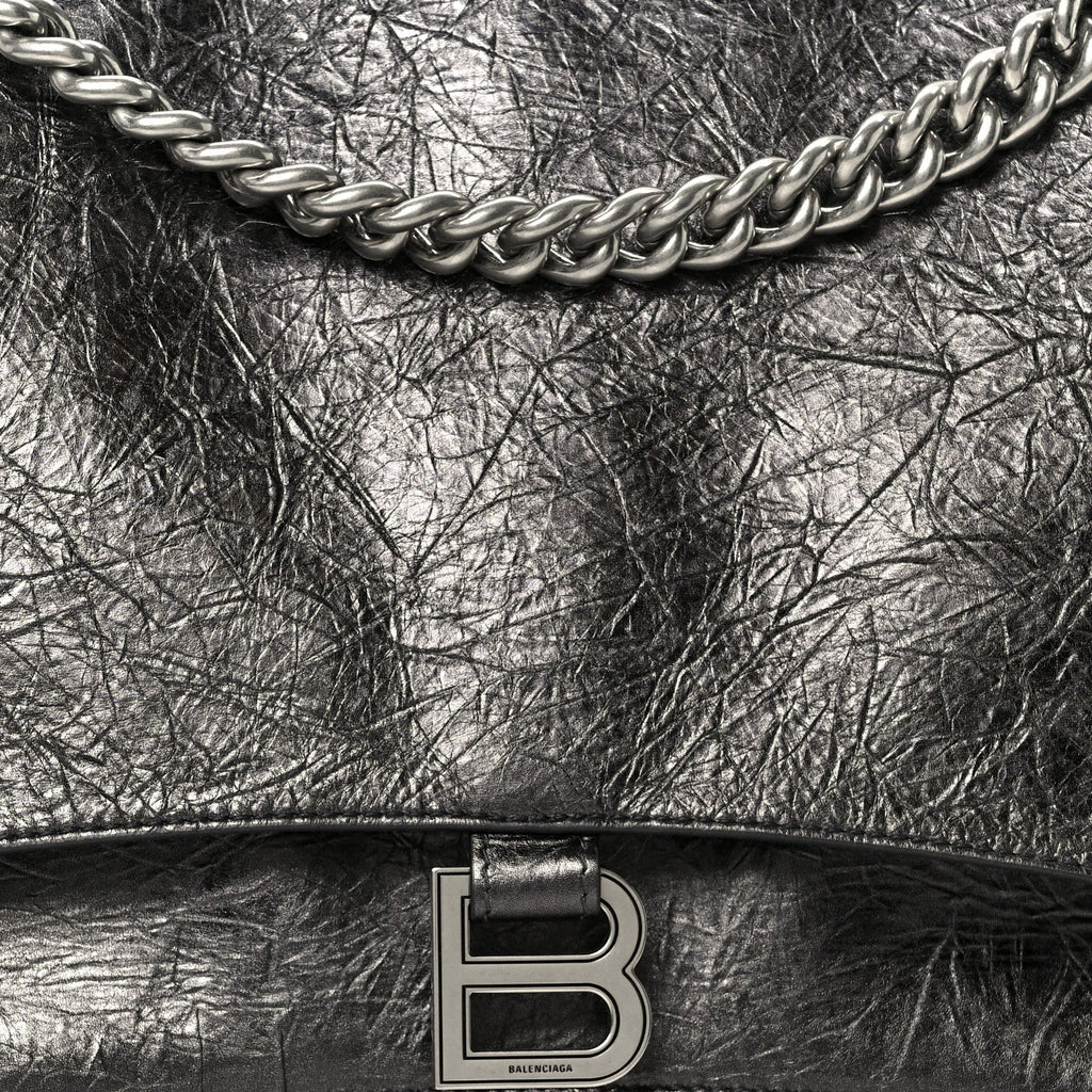 Balenciaga Metallic Crushed Calfskin Large Crush Chain Bag Steel Grey