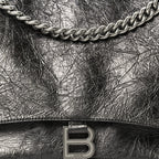 Balenciaga Metallic Crushed Calfskin Large Crush Chain Bag Steel Grey