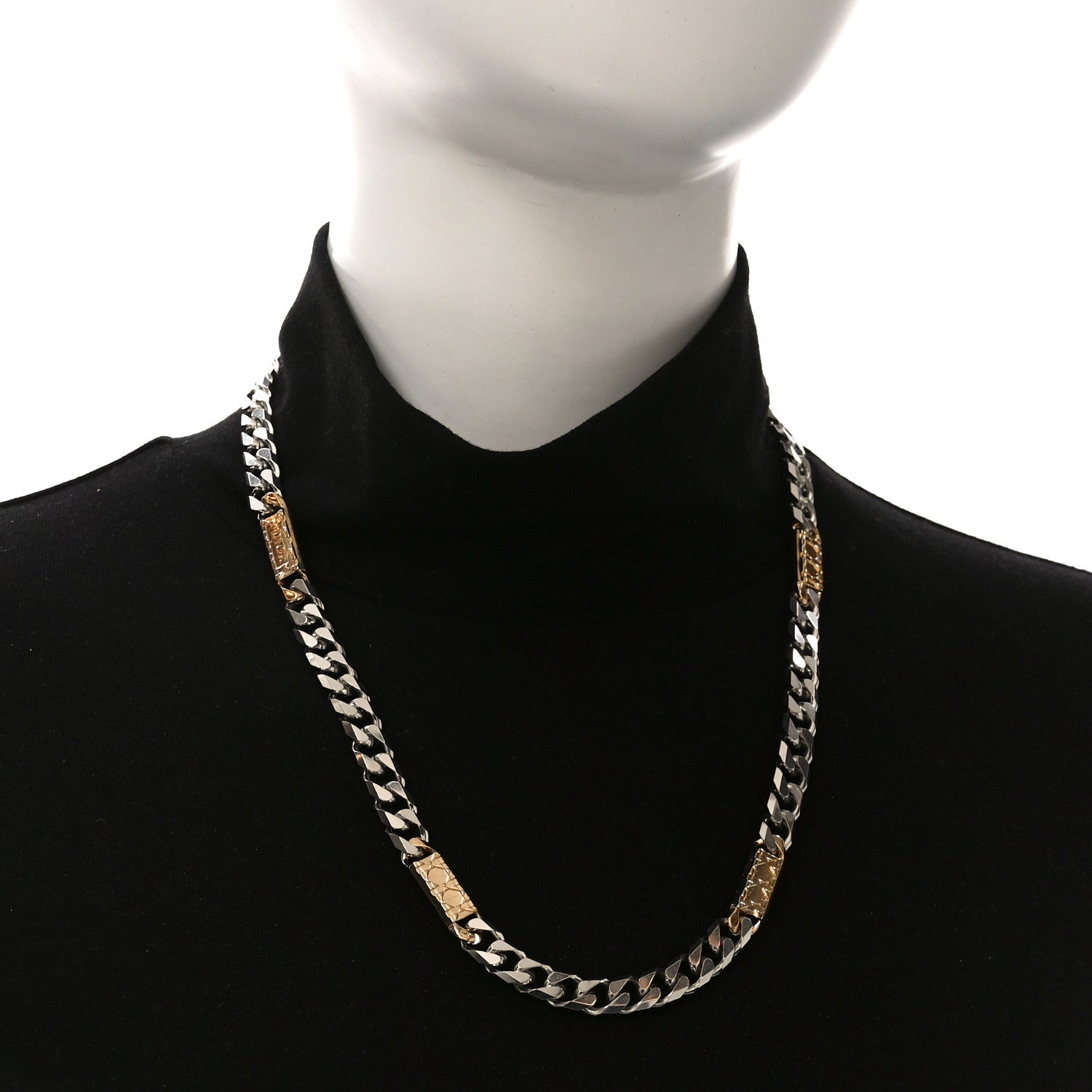 Christian Dior Metal Cannage Chain Link Necklace Gold Silver