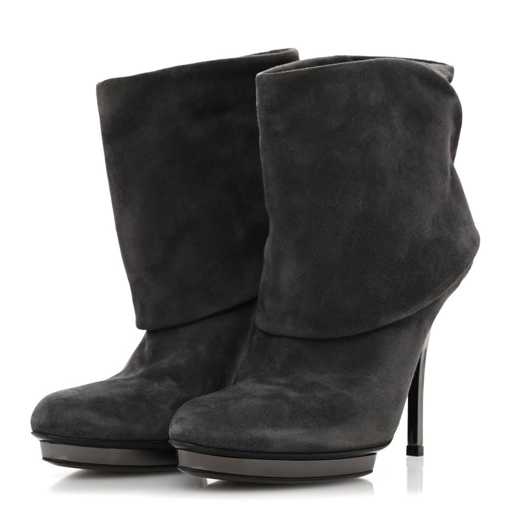 Gucci Suede Platform Foldover Ankle Boots 35 Grey