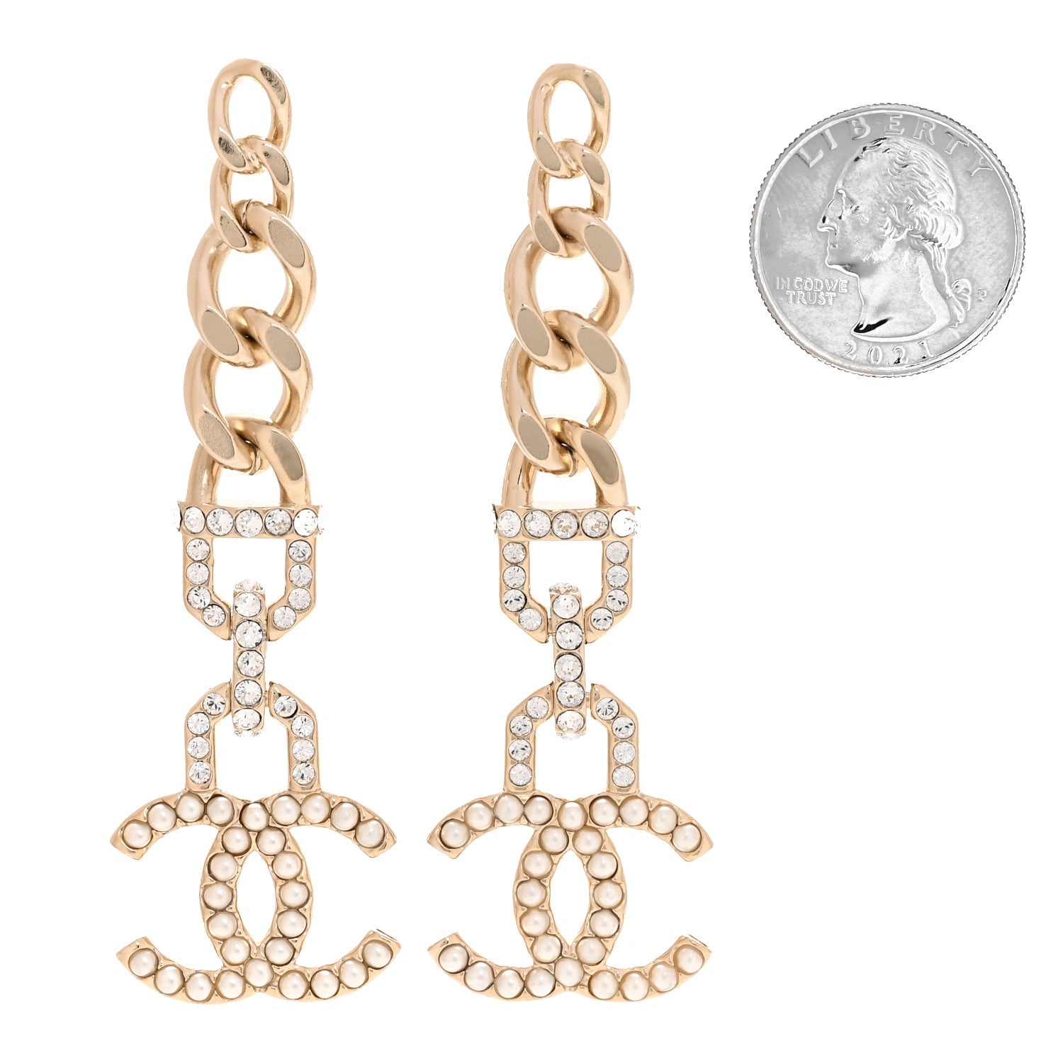 Chanel Metal Crystal CC Vendome CC Dangle Earrings Gold