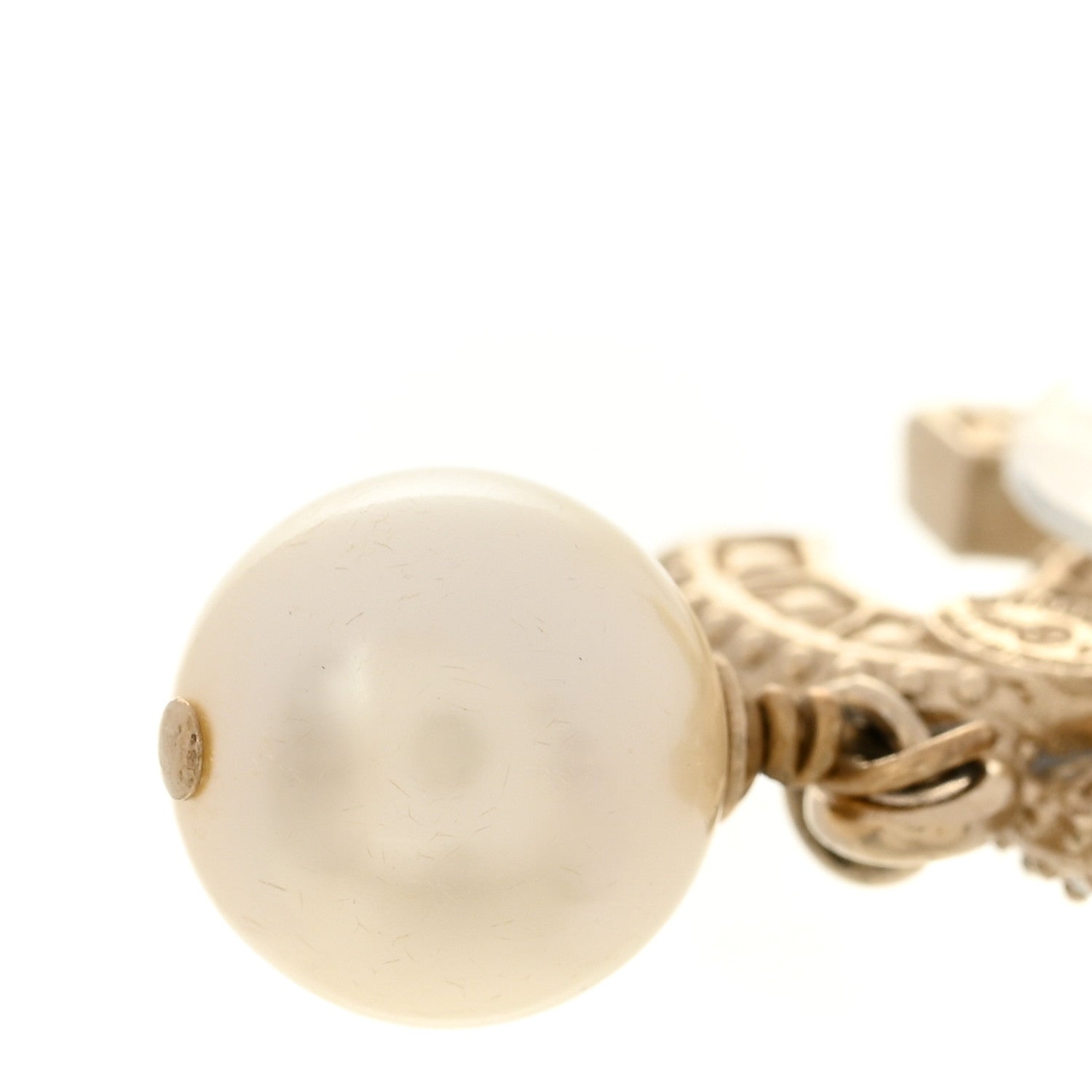 Chanel Crystal Timeless CC Pearl Drop Earrings Light Gold